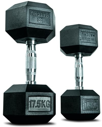 Matchu Sports | Hexagon Hantel | Hexagon Dumbbells | Hexagon Kurzhanteln Set | 5-20 KG | Satz Von 2 | Gummi | Verchromter Griff