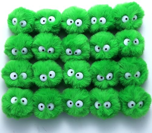 Bunte Pompons Fellbommel Pompom,Cartoon Augen Elfen Staub Bommel Pom Pom Bälle Flauschigen Plüsch Bälle für DIY Handwerk Damen Mädchen Tasche Schuh Mützen Anhängern Dekoration,20 Stück (grün)