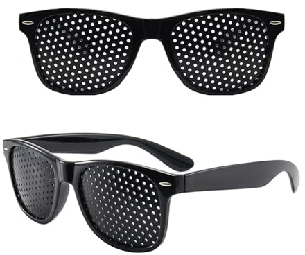 MisFun 2 Stücke Schwarze Rasterbrille, Pinhole Glasses, Pinhole Brille, Gitterbrille Mit Faltbaren, Rasterbrille Lochbrille, Lochbrille für Augentraining zur Entspannung (Schwarz)