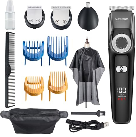 Barberboss Regolabarba da uomo, tagliacapelli senza fili da uomo: trimmer per uomo, kit di toelettatura da uomo, impermeabile, tagliacapelli per naso per uomo, QR-6051