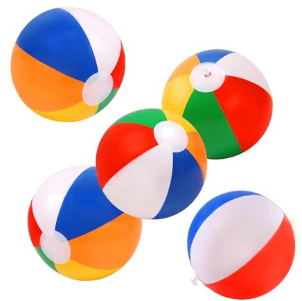 GRNVDWN 5 Packs 24 Inflatable Large Beach Balls Rainbow Color Pool Ball Pool Toys Pool Balls for Swimming Pool Beach Ball Party Favor Beachball Balloons for Kids&Adults