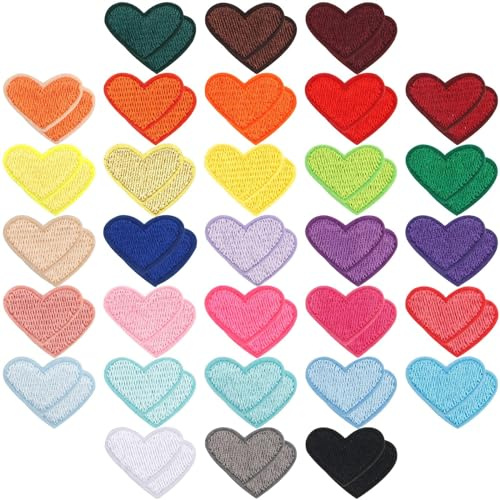 60 Stück Herz-Aufbügler,bestickte Aufnäher/Aufbügler-Applikationen,Löcher für Kleidung,für Kleidung,Kleider,Hüte,Jeans,DIY-Accessoires,DIY Handwerk Reparatur Dekorationen (30 Farben)