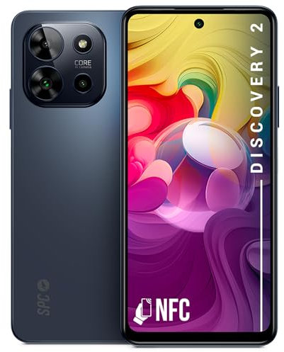 SPC Discovery 2 - Smartphone 6,6 tum HD+, 6 GB RAM (+8 GB virtuellt RAM), 128 GB internminne, Triple AI-kamera, NFC, 5 000 mAh snabbladdning 18 W, Android 13, biometrisk upplåsning - Deep Sky