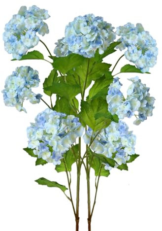 BQEE Fiori artificiali di ortensia sintetica, 2 pezzi, 5 teste, altezza 85,1 cm, colori sfumati, ortensia per matrimonio/casa/casa (azzurro)
