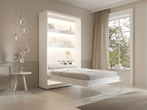 Vente-unique -Folding Bed 120 x 200 cm - Manual Vertical Opening - with Leds - White - RAPILI