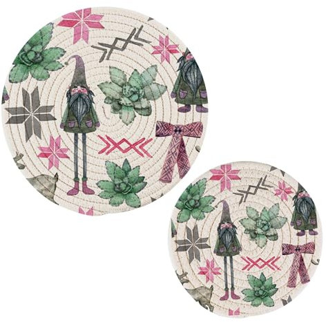 Topflappen für skandinavische Sukkulenten, hitzebeständig, 2 Stück, Baumwollseil-Pad-Halter für Küche, Backen