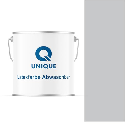 Q UNIQUE Latexfarbe ABWASCHBAR 5L (ca.35m2) Hellgrau, Waschbare, hochdeckende, tiefmatte Latexfarbe auf Basis von Ethylen-Vinylacetat-Copolymer. VOC-frei, geeignet für Wände/Decken in Innenräu