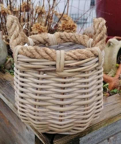 Generisch NEU !! Schöner Stabiler Korb mit Seegraskordel ø ca. 21 cm aus Rattan - Naturprodukt, kein Plastik !! Handarbeit Schale Weidenkorb Pflanzgefäß Blumentopf