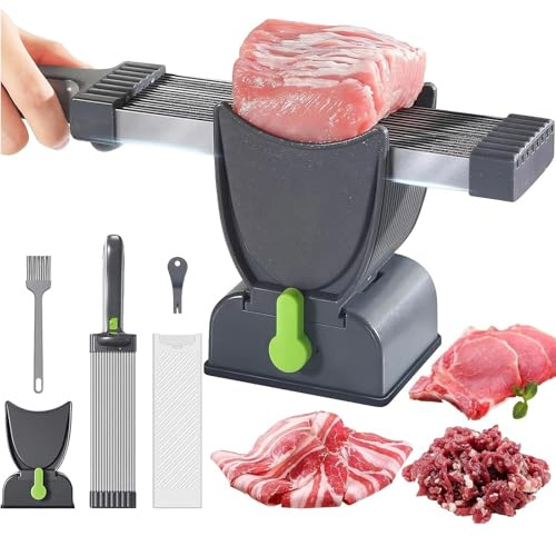 Meat Slicer Machine, Stainless Steel Meat Cleaver, Fresh Meat Cutter Food Slicer with 2-4 mm Adjustable Thickness, Dishwasher Safe, for Beef Pork for Home Cooking BBQ Hot Pot(Gray)
