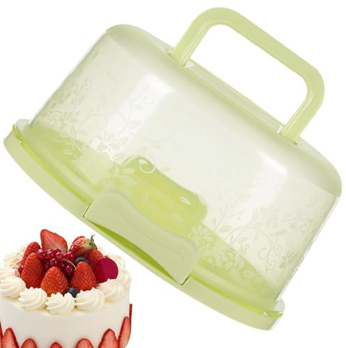 Fizepgo 10 Inch Cake Carrier | Clear Plas-tic Cake Containers With Collapsi-ble Handle And Lid | Portable Cake Container With Locking Buckle - Suitable For Storing Birthday Cakes And Cakes
