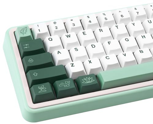 GEKUCAP Botanical Keycaps 130 Keys Minimalist Custom Keyboard Keycap White and Green Keycaps Dye Sublimation Cherry Profile Keycaps Set for Cherry MX Switches Mechanical Keyboard