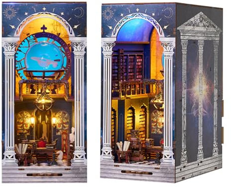 Aischens DIY 3D Book Nook, Puppenhaus Miniatur Haus Kit mit LED-Licht und Glaskugeln, 3D Holzpuzzle Bücherregal für Erwachsene Teens, Diorama Modelbau, Bücherregal Deko Bücher, Kreative Geschenke