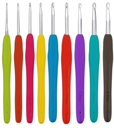 CriPrix 9 Agujas De Ganchillo Crochet ErgonóMico Suave Antideslizante Mangos De Goma Juego Aguja Tejer