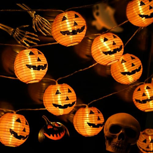 Smilfree Halloween Lichterkette Deko Outdoor: 2M 10 LED Orange Kürbis Lichterkette mit Batteriebetrieben - Halloween Lichterkette für Außen Innen Party Garten Hochzeiten