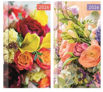 2026 Slim Pocket Diary Week to View - Floral Photo Hardcover Gloss Finish Flower Design Planner - Lightweight Compact Portable Organiser Notebook - Student Organiser Travel Diary