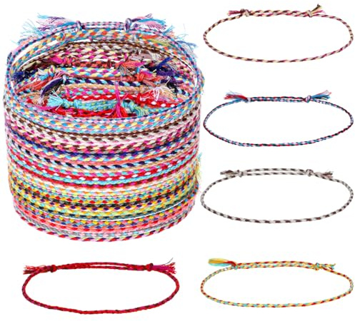 30 Pcs Woven Wrap Friendship Bracelets, 30 Mixed Colors Handmade Adjustable Friendship Bracelets for Women Men, Braided Colorful Tassels Cotton Rope String Bracelet for Women Men Decor Accessory