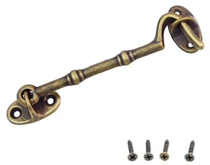 Gancio e occhiello in ottone anticato per porta di cabina, fermo a gancio per finestra a ghigliottina di fienile, serratura per porta scorrevole, chiavistello per cancello, per armadi, recinzioni