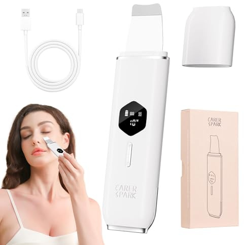 CARER SPARK Ultrasonic Facial Scrubber Skin Scrubber Ultrasonic Skin Spatula with 4 modes for Deep Cleansing Blackhead Removal Nutrient Infusion Gentle Exfoliation USB Rechargeable