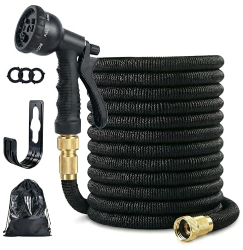 100ft Expandable Garden Hose Pipe (True 30m) - Copper-Plated Aluminum Fittings & 8-Pattern Spray Gun - No Leak Heavy Duty Flexible Water Hose with TPE Core & Oxford Cover for Car Wash & Gardening