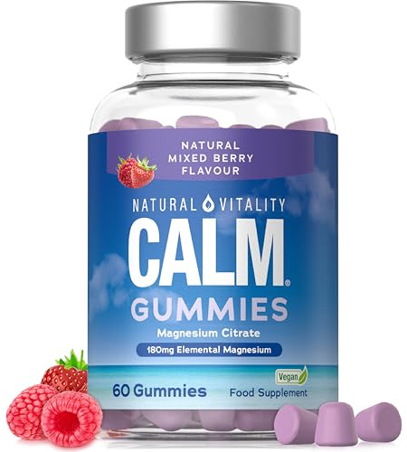 Magnesium Citrate Gummies 1600mg | 180mg of Elemental Magnesium | High Strength Calm Magnesium Supplement for Women & Men | Vegan | Natural Mixed Berry Flavour | 60 Count | Natural Vitality