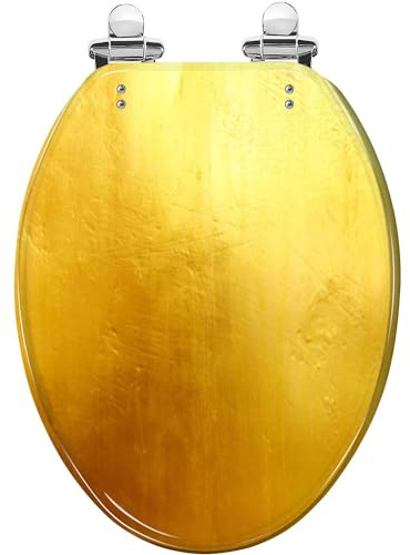 Elongated Gold Gradient Resin Toilet Seat - Slow Close, Quick-Release Hinges, Easy to Clean, 18.5x14.5