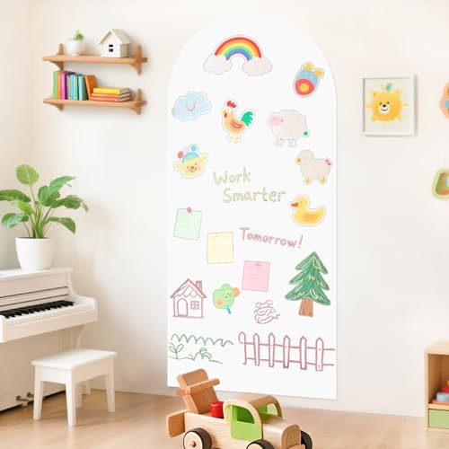 FUHSY Magnetischer Wandaufkleber für Kinder, 100 x 45 cm, weiß, magnetischer Kreidetafel-Aufkleber, magnetische Kreidetafel für die Wand, abziehen und aufkleben, selbstklebende Tafel, multifunktional