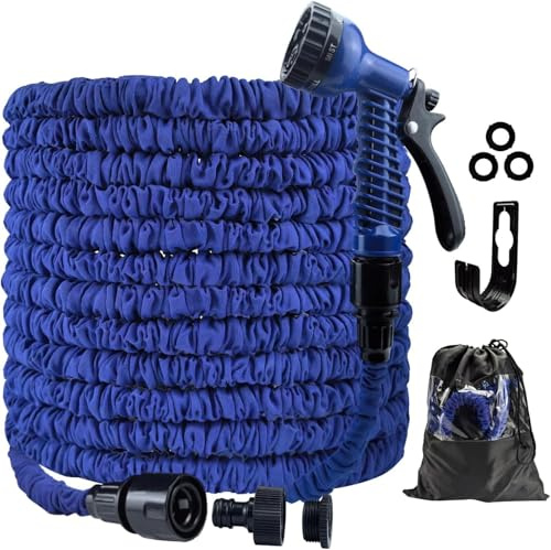 Tuyau de jardin flexible, tuyau d’eau extensible Tuyau de jardin flexible 15 m avec 7 fonctions Douche à main de jardin, tuyau flexible d’irrigation pour jardin, animal de compagnie, lavage de voiture