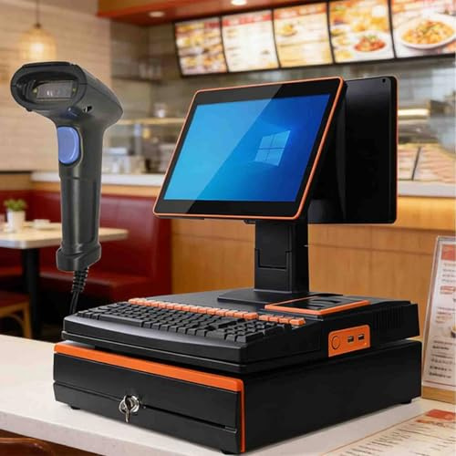 PixCy Caisse Enregistreuse Intelligente,Caisse Enregistreuse Tactile Tout, Tout-en-Un Design + 15,6 Écran Tactile LCD,Scanner + Imprimante de reçu,4G+128Go + Connexion Wi-FI Double