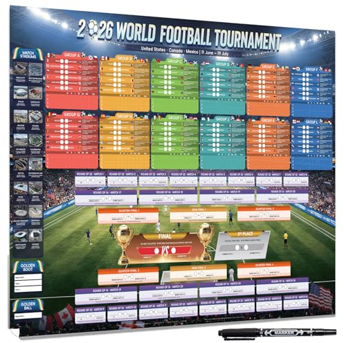 AhfuLife Extra Large World Wall Chart for Party Decorations 2026-100 x 70cm World WallChart Schedule Poster - Includes 48 Teams Group Knockout Final Results Wall Calendar for Football Fans