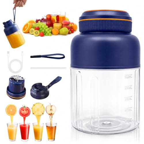 Portable Wireless Juicer Cup, 180W Fresh Juice Blender With 38 Blades, USB Rechargeable Personal Cordless Smoothie Blender, Dual Lid for Fruits Vegetables Shakes Juice Travel