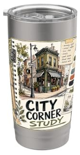 City Corner Study Urban Sketch Storefront Stainless Steel Insulated Tumbler
