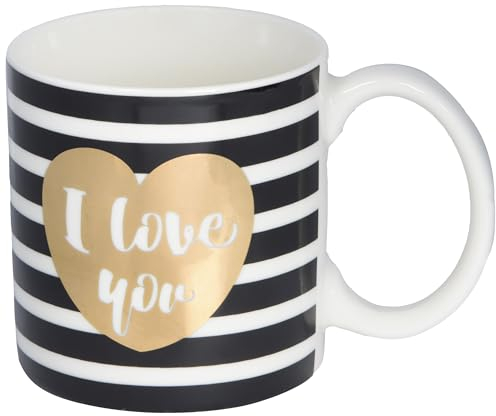 DRAEGER PARIS | Mug Black & Gold porcelaine fine I Love You | Idée Cadeau Amour, Collègue, Frères et sœurs, Anniversaire, Amitié, Copine, Copain| Tasses à café avec Coffret Cadeau