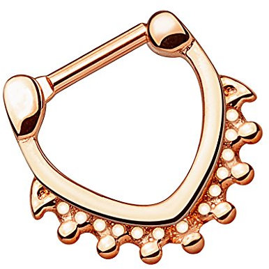 Piersando Piercing Ring für Septum Tragus Helix Ohr Nase Lippe Brust Intim Nasenpiercing Ohrpiercing Clicker Tribal Herz Dreieck mit Kugeln 1,2mm Rosegold Rose Gold
