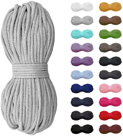 5m Baumwollkordel 5mm, Kordel, Schnur, Turnbeutel, 21 Farben (Hellgrau)