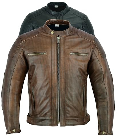 Texpeed Motorrad lederjacke herren mit protektoren - Braun Winter/Sommer Gesteppt echtleder Bikerjacke - Motorrad mit original biker rüstung gepanzert (EN 1621-1) Schutz 5XL