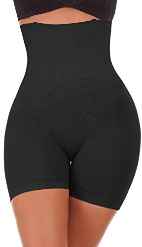 NINGMI Women High-Waisted Tummy Control Bodyshaper Butt Lifter Boyshorts Control Knickers Slimming Briefs, M, Black