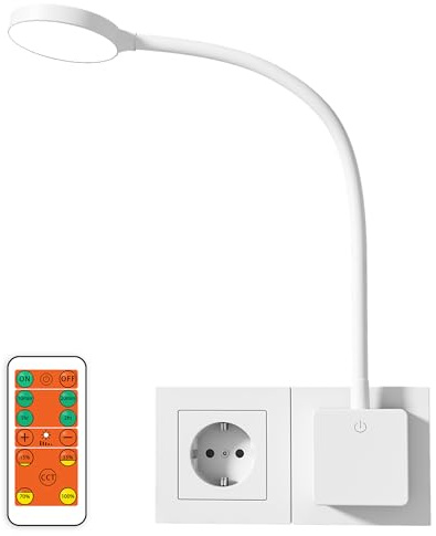 ENUOTEK Lampe de Lecture Chevet Liseuse Murale LED, Dimmable Lampe sur Prise de Courant avec Telecommande 4W 280Lm Blanc chaud 3000K, Blanc neutre 4000K, Blanc froid 5000K réglable