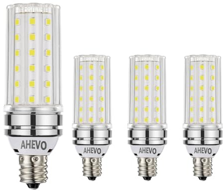 AHEVO E17 LED Light Bulbs, 80-100W Equivalent, 12W, 1200 Lumens, White 6000K,Intermediate E17 Base,NOT Candelabra Base, for Ceiling Fan, Headboard Reading Light, Non-Dimmable, 4 Pack