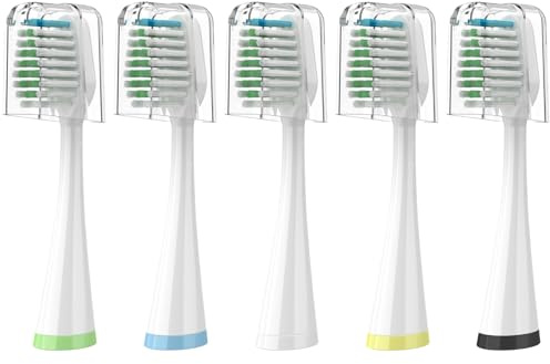 Replacement Brush Heads for Smile Bright Platinum Sonic Electric Toothbrush, Soft Bristles, 5-Pack, with Covers