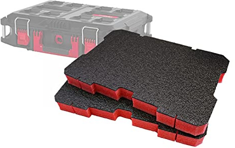 Insertos de espuma Shadow Foam Packout – Se ajusta a la caja de herramientas Milwaukee Packout Caja 2 & 3 [Paquete doble rojo de 50 mm] Espuma de fácil pelado para el sistema Milwaukee Packout |