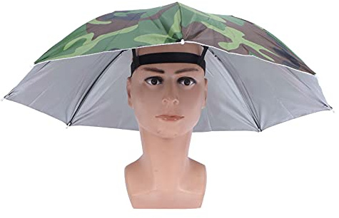 Kopfschirm, 69cm Faltbarer Regenschirm Hut mit Elastischem Stirnband Hände Passend für Fast Alle Kopfgrößen Zum Angeln Ausgehen Camping an Regnerischen Sonnigen Tagen(Grün)