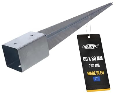 NAJDER Einschlagbodenhülse 80 x 80/750 mm Pfostenträger Einschlaghülse Bodenhülse Boden getrieben Feuerverzinkung Verzinkung (80 x 80/750 mm)