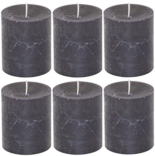 Stumpenkerzen Rustic 6er Set - Stumpenkerze, Blockkerze, Kerze, Adventskranz, Advent - Kein Ruß - Brenndauer: 30 Std. - viele Farben - 7x8 cm (Schwarz)