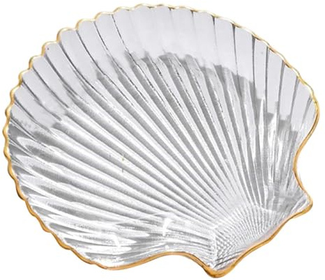 Cabilock Muschelförmige Schmuckschale Teller: Glas Nautische Schmuck Organizer Weißer Schmuck Ringhalter Dekorative Dessert Kuchenanzeigeplatte