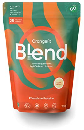 Orangefit Vegan Protein Blend - Vanille - 5g BCAAs - 3 pflanzliche Proteinquellen Mit Kurkuma - 750g (30 shakes)