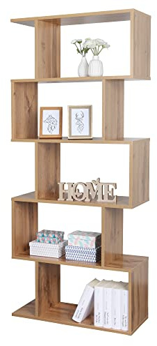 RICOO Standregal 5 Regalböden WM073-EW Raumteiler Regal schmal Eiche braun 160×70×25 cm Bücherregal Holzregal Wand Würfelregal Büroregal klein Regale & Ablagen Bookshelf Wandregal Holz