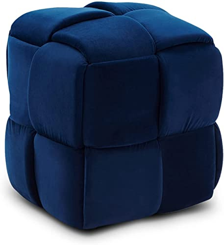 Vesgantti Pouf Ottoman en Velours 43 x 43 x 46 cm, Charge Max 140 kg -Bleu