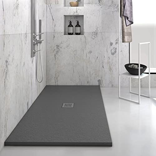 Yellowshop - Piatto doccia rettangolare marmoresina base 80 cm h 2,5 cm HEAVY Antracite con sifone, piletta e copripiletta inox (80x120 cm)