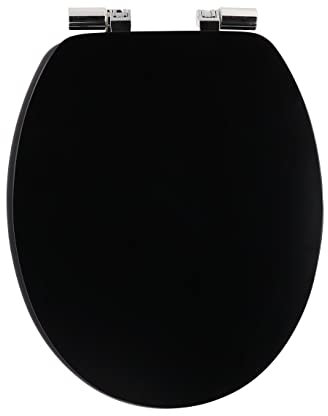 Tendance - Abattant WC MDF 18 Pouces Unicouvercle Design Attaches ABS Chrome Frein de Chute - Noir - Salle de Bain - Abattants Universel - Lunette de Toilette