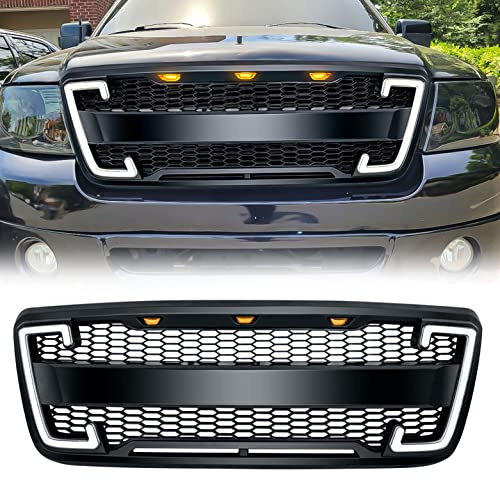 EOMD Front Bumper Grille Compatible with 2004 2005 2006 2007 2008 F150 W/DRL & Turn Signal Lights Matte Black